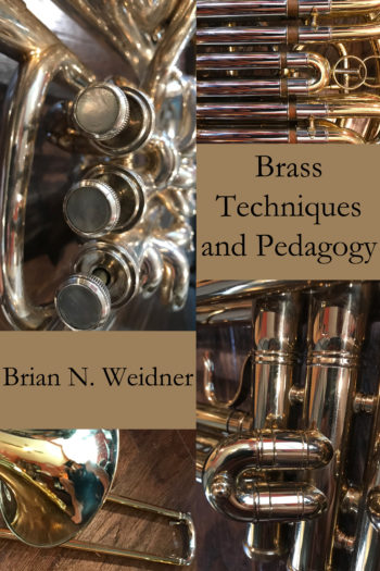 Brass Techniques and Pedagogy ebook cover image depicting closeups of brass instruments