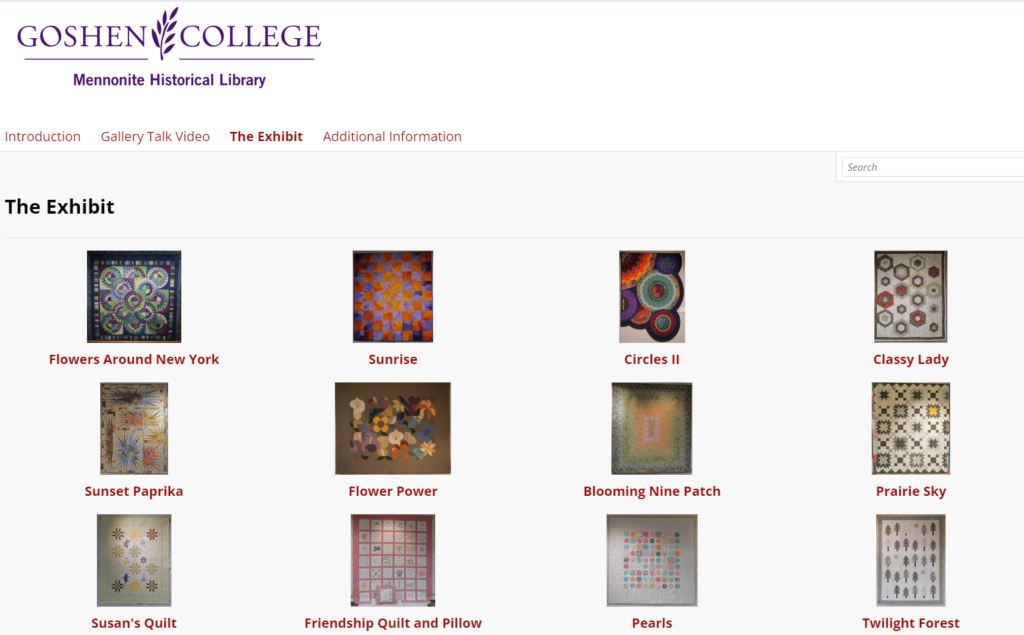 Quilts from College Mennonite Church Screenshot depicting quilt thumbnails in a grid formation